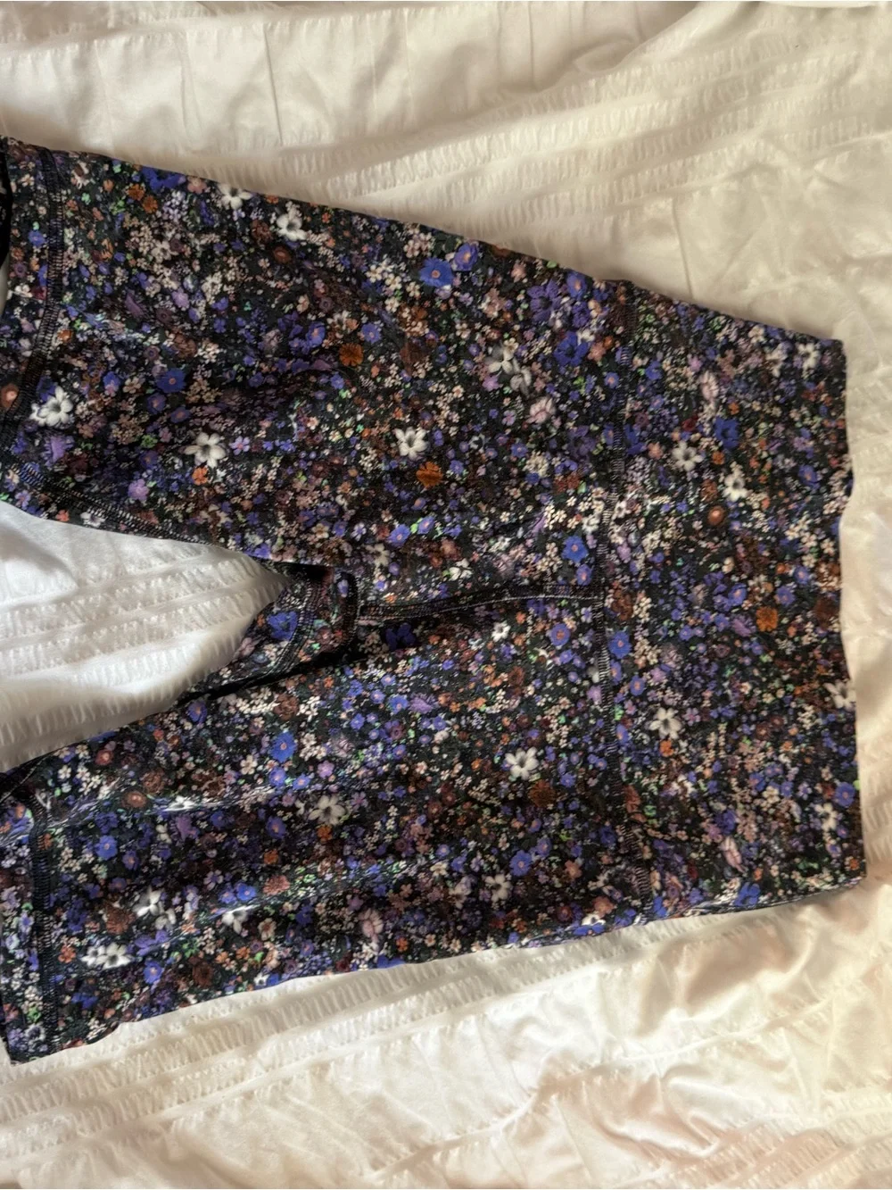 lululemon athletica Black Floral Bike Shorts with Purple Accents